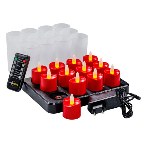 LED-kaarsjes rood oplaadbaar 105 uur – waterdicht- met Afstandsbediening – 12 stuks – timerfunctie